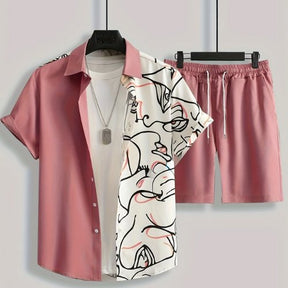 Conjunto Masculino Estampado Bicolor - Camisa e Bermuda
